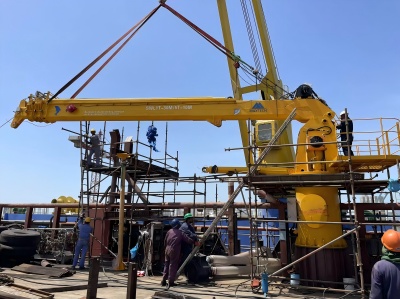 MAXTECH’s 1t30m Telescopic Boom Marine Crane Under Assembly in Bahrain